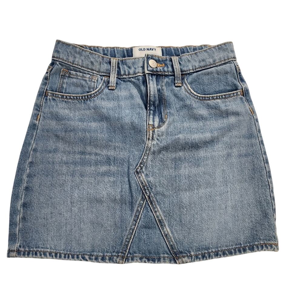 Old Navy Girls Denim Skirt Medium Wash 5 Pocket L10-12; 1-Button Zipper Closure